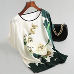 Fashion Floral Print Blouse Ladies Silk Blouses Sleeve Print Casual Short Sleeve Tops