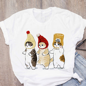 Women T-shirt Cute Cat Funny Cartoon T-shirt Graphic T-shirt Aesthetic Top Tee Female