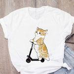 Women T-shirt Cute Cat Funny Cartoon T-shirt Graphic T-shirt Aesthetic Top Tee Female