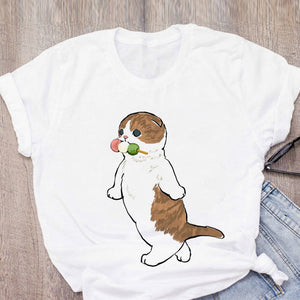 Women T-shirt Cute Cat Funny Cartoon T-shirt Graphic T-shirt Aesthetic Top Tee Female