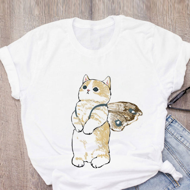 Women T-shirt Cute Cat Funny Cartoon T-shirt Graphic T-shirt Aesthetic Top Tee Female