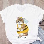 Women T-shirt Cute Cat Funny Cartoon T-shirt Graphic T-shirt Aesthetic Top Tee Female