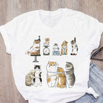 Women T-shirt Cute Cat Funny Cartoon T-shirt Graphic T-shirt Aesthetic Top Tee Female