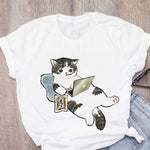 Women T-shirt Cute Cat Funny Cartoon T-shirt Graphic T-shirt Aesthetic Top Tee Female