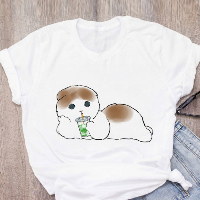 Women T-shirt Cute Cat Funny Cartoon T-shirt Graphic T-shirt Aesthetic Top Tee Female