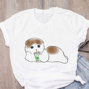 Women T-shirt Cute Cat Funny Cartoon T-shirt Graphic T-shirt Aesthetic Top Tee Female