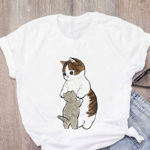 Women T-shirt Cute Cat Funny Cartoon T-shirt Graphic T-shirt Aesthetic Top Tee Female