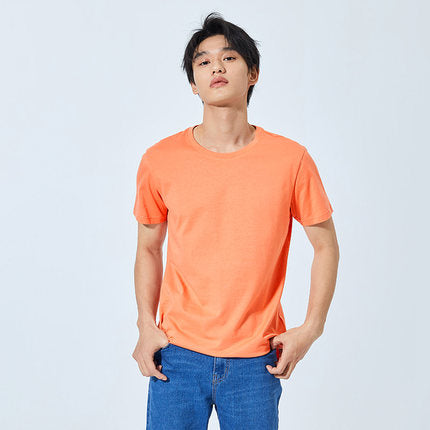 summer cotton T shirts men simple o neck stretch solid new tops clothing casual