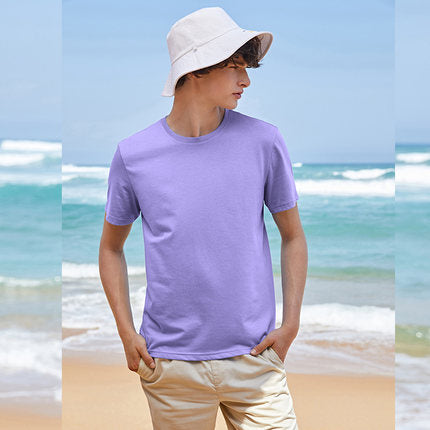 summer cotton T shirts men simple o neck stretch solid new tops clothing casual