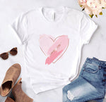 Heart flower print ladies T-shirt ladies O-collar white shirt short sleeve ladies T-shirt