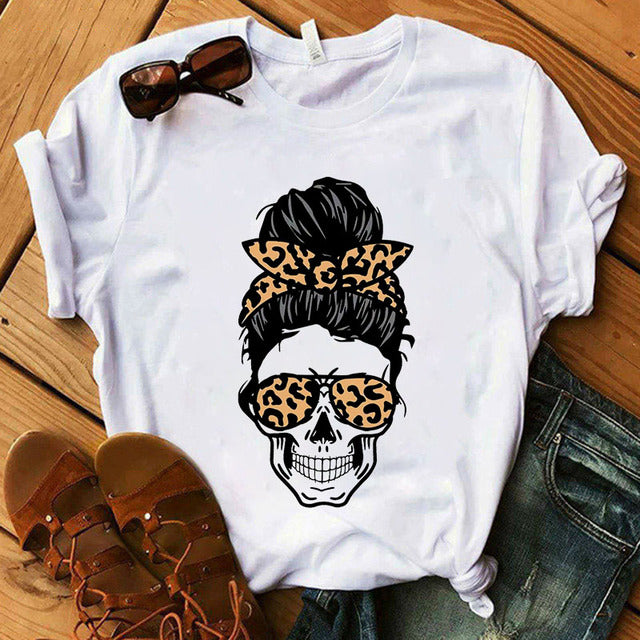 Women T-shirt  Skull Deer Turban T-shirt Clothes Short Sleeve Graphic T-shirt Tops