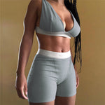 2PCS/Set Sexy Women Sleeveless Strap Bra Bustiers Tank Tops High Waist Shorts Pants Trousers Summer