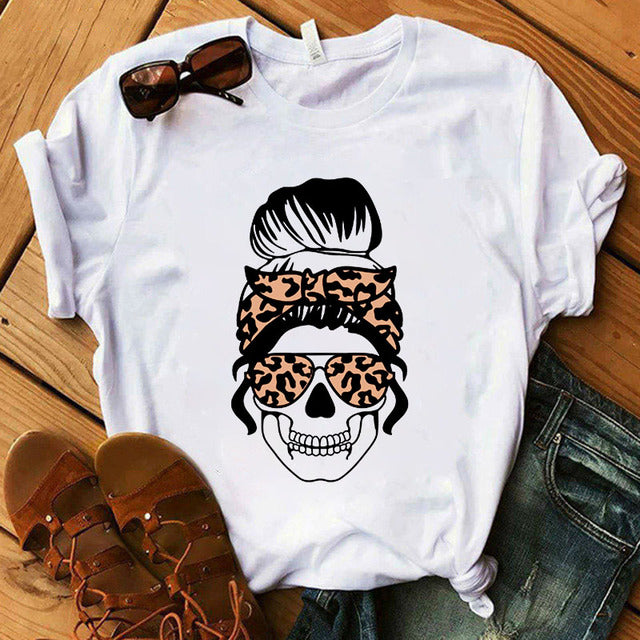 Women T-shirt  Skull Deer Turban T-shirt Clothes Short Sleeve Graphic T-shirt Tops