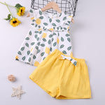 Girl Clothes Set Summer Children Bow Lace Sling T-shirt+ Striped Short Pants Sets Kids Sleeveless Clothing