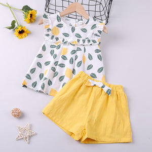 Girl Clothes Set Summer Children Bow Lace Sling T-shirt+ Striped Short Pants Sets Kids Sleeveless Clothing