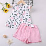 Girl Clothes Set Summer Children Bow Lace Sling T-shirt+ Striped Short Pants Sets Kids Sleeveless Clothing