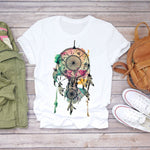 Women T Shirt Feather Print Summer Short Sleeve Fashion Lady T-Shirts Top Tee