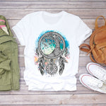 Women T Shirt Feather Print Summer Short Sleeve Fashion Lady T-Shirts Top Tee