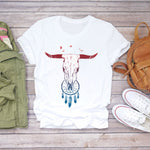 Women T Shirt Feather Print Summer Short Sleeve Fashion Lady T-Shirts Top Tee