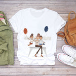 Women T Shirt Feather Print Summer Short Sleeve Fashion Lady T-Shirts Top Tee