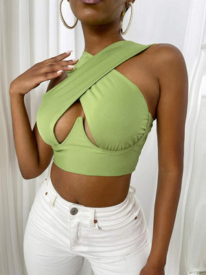 Women Cross Tank Tops Sexy Sleeveless Solid Color Tops Streetwear Summer Lady Tops