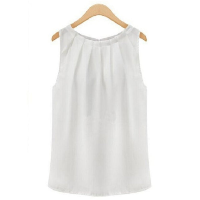 New Summer Blouse Fashion Sleeveless Round Neck Chiffon Blouse