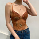 26 Style Floral Mesh Cyber Tops Women Aesthetics Cropped Clothes Streetwear