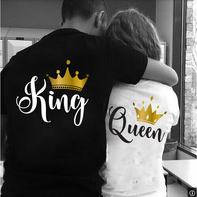 King Queen Printing Lover Couples Tee Shirt Womens T-shirt  Crown Printing Couple Clothes Summer