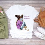 Women Cartoon Super Mom Life Mama Mother Summer Print Lady T-shirts Top