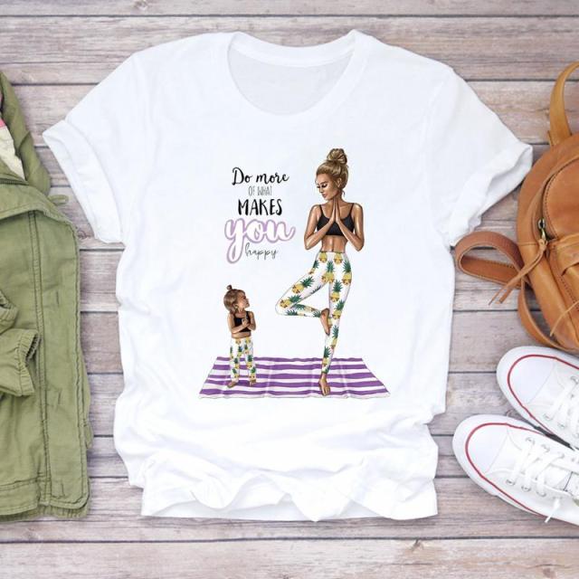 Women Cartoon Super Mom Life Mama Mother Summer Print Lady T-shirts Top