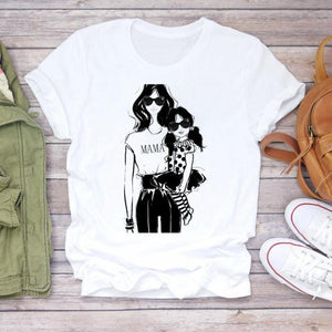 Women Cartoon Super Mom Life Mama Mother Summer Print Lady T-shirts Top