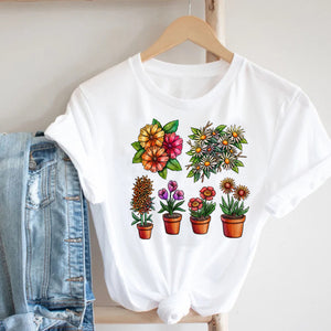 Women Printing Floral Flower Cartoon Ladies Streetwear Print Tee Top Tshirt Female  T-shirt