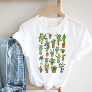 Women Printing Floral Flower Cartoon Ladies Streetwear Print Tee Top Tshirt Female  T-shirt