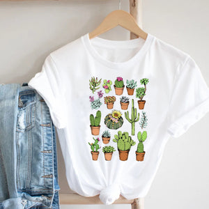 Women Printing Floral Flower Cartoon Ladies Streetwear Print Tee Top Tshirt Female  T-shirt