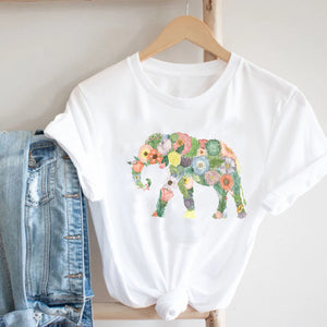 Women Printing Floral Flower Cartoon Ladies Streetwear Print Tee Top Tshirt Female  T-shirt