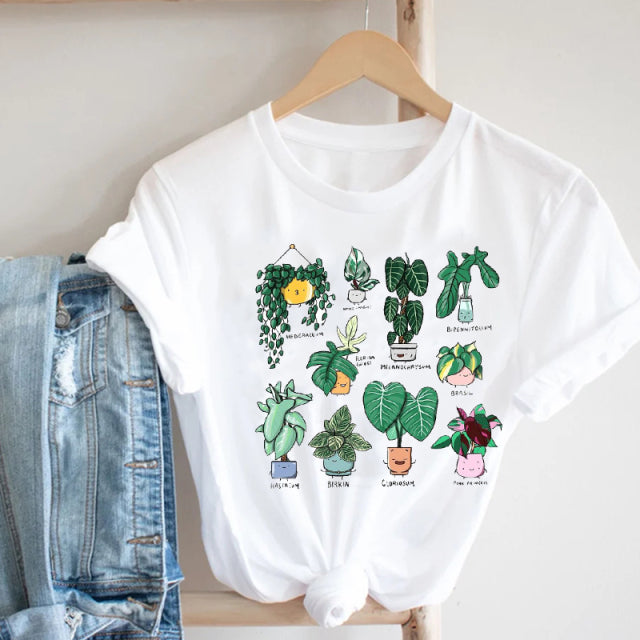 Women Printing Floral Flower Cartoon Ladies Streetwear Print Tee Top Tshirt Female  T-shirt