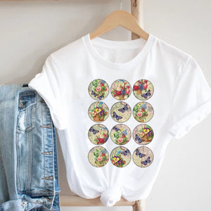 Women Printing Floral Flower Cartoon Ladies Streetwear Print Tee Top Tshirt Female  T-shirt