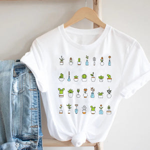 Women Printing Floral Flower Cartoon Ladies Streetwear Print Tee Top Tshirt Female  T-shirt