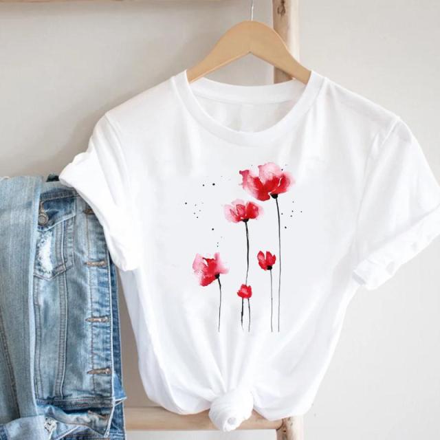 Women Printing Floral Flower Cartoon Ladies Streetwear Print Tee Top Tshirt Female  T-shirt