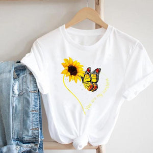 Women Printing Floral Flower Cartoon Ladies Streetwear Print Tee Top Tshirt Female  T-shirt