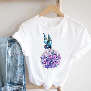 Women Printing Floral Flower Cartoon Ladies Streetwear Print Tee Top Tshirt Female  T-shirt