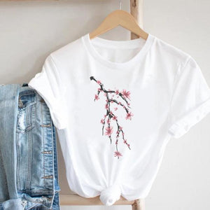 Women Printing Floral Flower Cartoon Ladies Streetwear Print Tee Top Tshirt Female  T-shirt