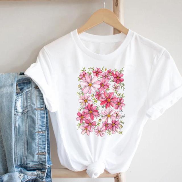 Women Printing Floral Flower Cartoon Ladies Streetwear Print Tee Top Tshirt Female  T-shirt