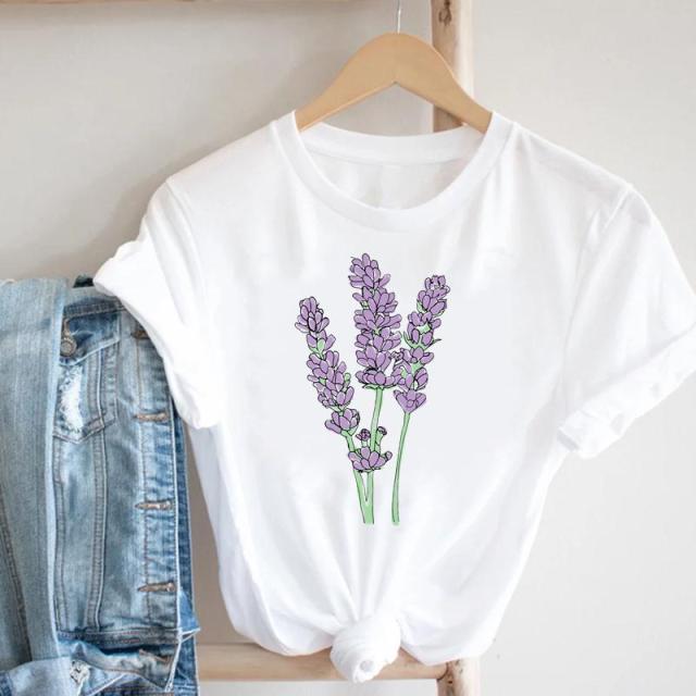 Women Printing Floral Flower Cartoon Ladies Streetwear Print Tee Top Tshirt Female  T-shirt