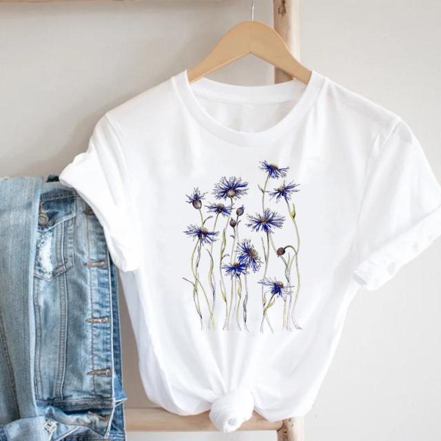 Women Printing Floral Flower Cartoon Ladies Streetwear Print Tee Top Tshirt Female  T-shirt