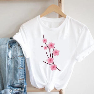 Women Printing Floral Flower Cartoon Ladies Streetwear Print Tee Top Tshirt Female  T-shirt