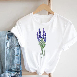 Women Printing Floral Flower Cartoon Ladies Streetwear Print Tee Top Tshirt Female  T-shirt