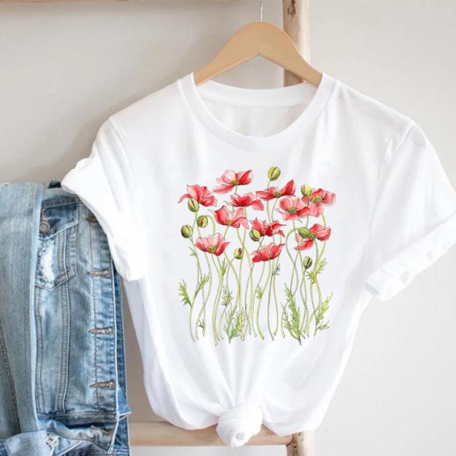 Women Printing Floral Flower Cartoon Ladies Streetwear Print Tee Top Tshirt Female  T-shirt