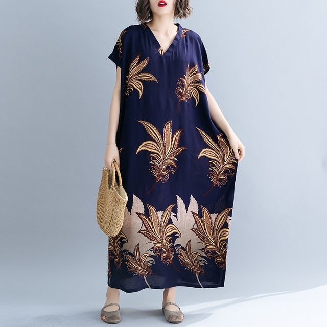 short sleeve cotton satin vintage floral dresses for women casual loose maxi long