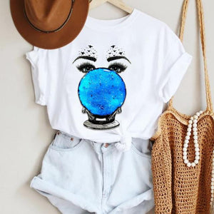 Women Make Up Letter Funny New Eye Eyelash Fashion Cartoon Summer T Shirt